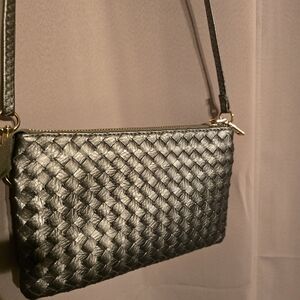 Elegant Silver/ Grey Woven Crossbody Bag